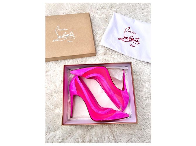 Christian Louboutin Décolleté in Camoscio Rosa e Mesh - vista 2