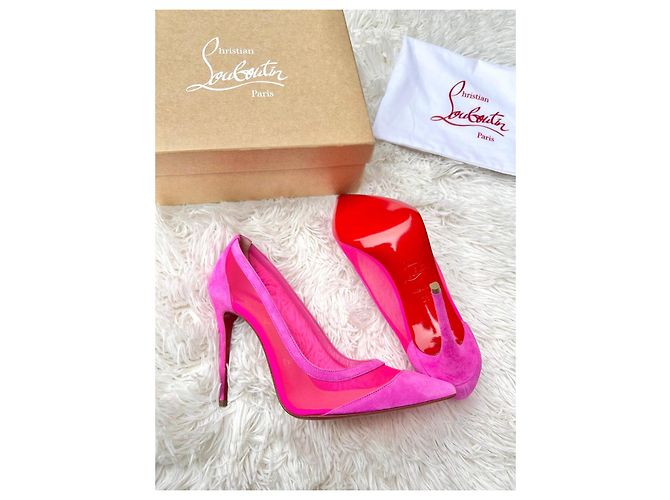 Christian Louboutin Décolleté in Camoscio Rosa e Mesh - vista 5