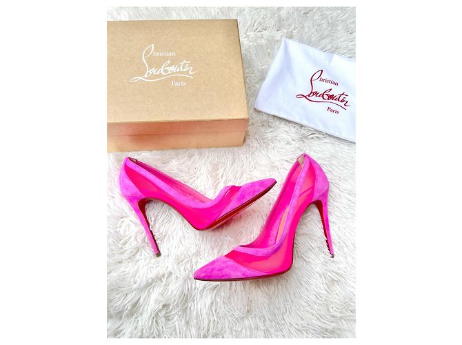Christian Louboutin Décolleté in Camoscio Rosa e Mesh - vista 7