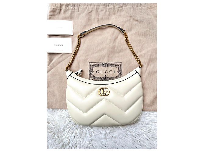Gucci Marmont Schultertasche aus weißem Leder - Ansicht 7