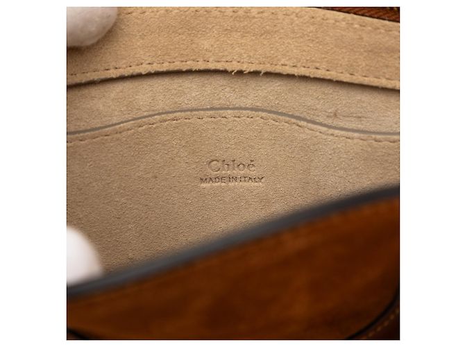 Chloé Bolsa Pixie pequena de camurça e ráfia marrom - vista 5