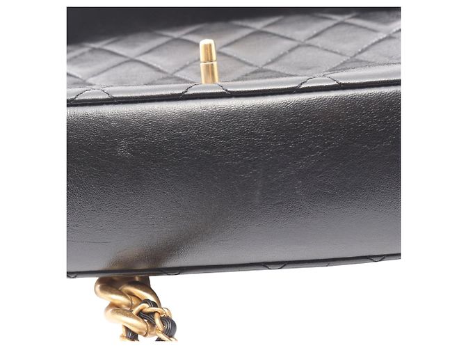 Chanel Black CC gestepptes Lammleder mit Kontrastnähten Single Flap Schwarz - Ansicht 3
