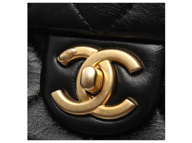 Chanel Black CC gestepptes Lammleder mit Kontrastnähten Single Flap Schwarz - Ansicht 8