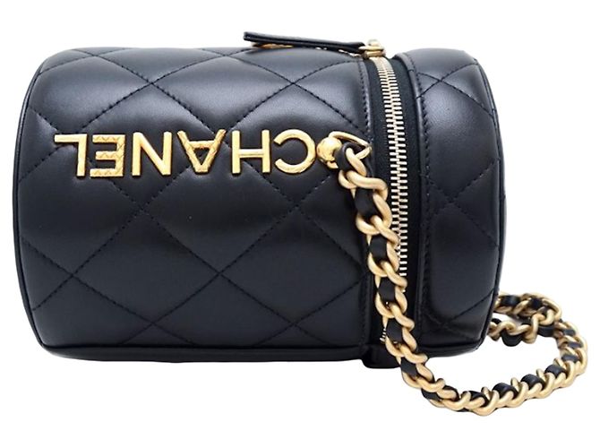 Vanity Beauty Case Chanel Black Small Quilted Lambskin Side Note Nero - vista 16