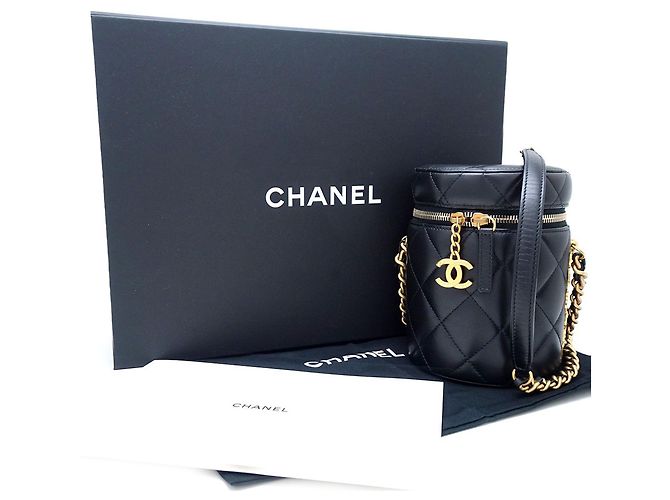 Vanity Beauty Case Chanel Black Small Quilted Lambskin Side Note Nero - vista 17
