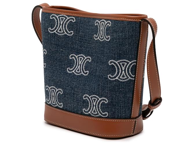 Céline Borsa a secchiello Celine Blue Small Denim Cuir Triomphe - vista 2