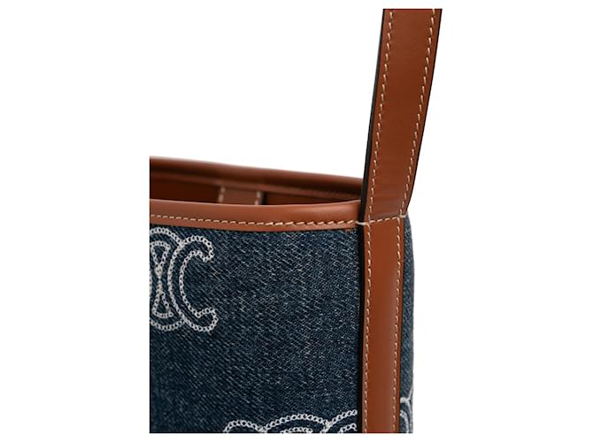 Céline Borsa a secchiello Celine Blue Small Denim Cuir Triomphe - vista 5