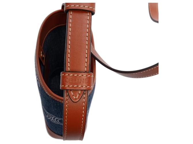 Céline Borsa a secchiello Celine Blue Small Denim Cuir Triomphe - vista 6
