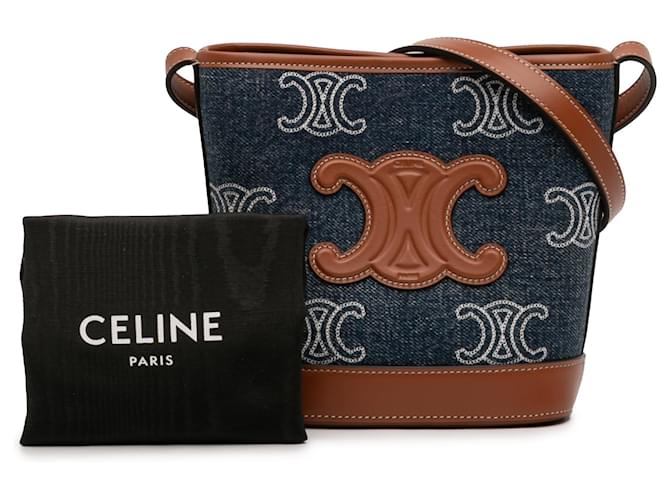 Céline Borsa a secchiello Celine Blue Small Denim Cuir Triomphe - vista 9