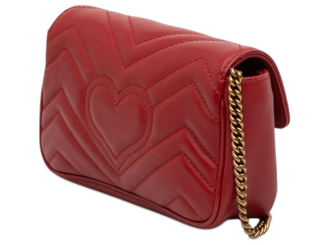 Gucci Red Mini GG Marmont Matelasse Leder Umhängetasche Rot - Ansicht 2