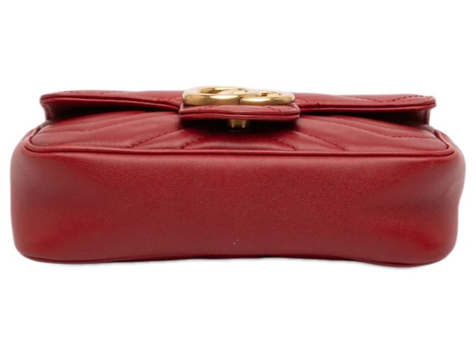 Gucci Red Mini GG Marmont Matelasse Leder Umhängetasche Rot - Ansicht 3
