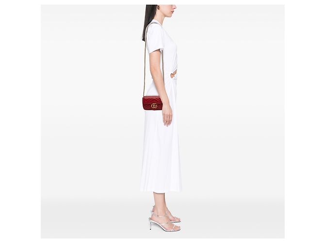 Gucci Red Mini GG Marmont Matelasse Leder Umhängetasche Rot - Ansicht 6