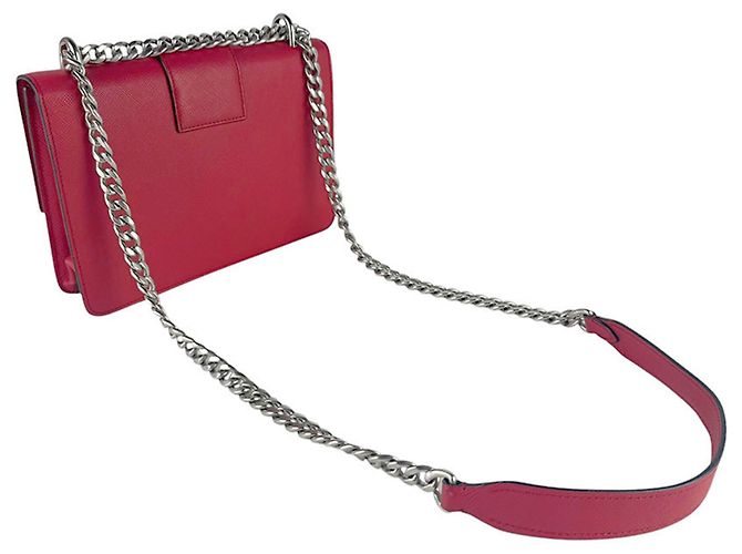 Borsa a tracolla in pelle rossa Prada Rosso - vista 10