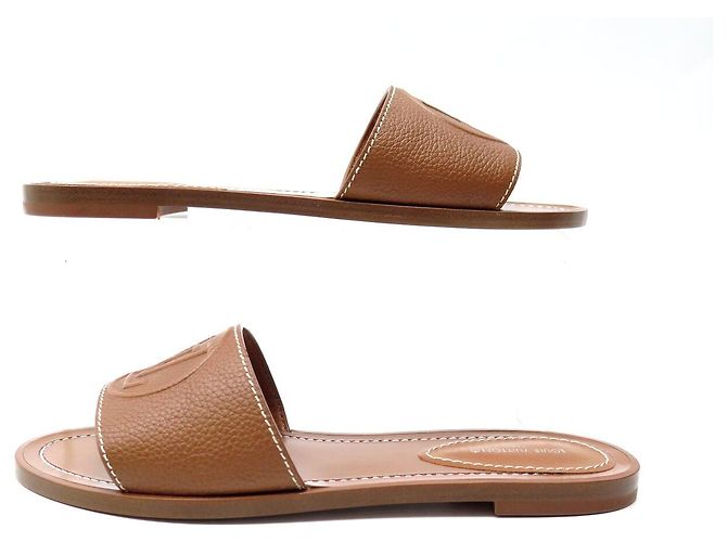 NUOVE SANDALI MULE PIATTE LOUIS VUITTON LOCK IT 37 LOGO LV Cammello - vista 3