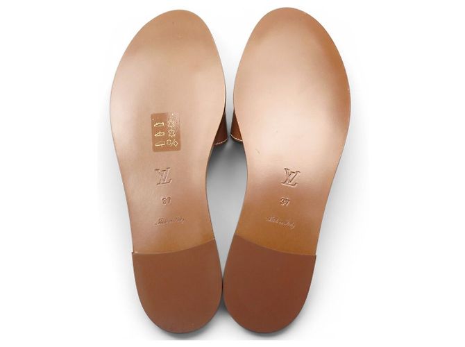 NUOVE SANDALI MULE PIATTE LOUIS VUITTON LOCK IT 37 LOGO LV Cammello - vista 6