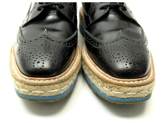 ZAPATOS DERBY DE PLATAFORMA EN CUERO PULIDO NEGRO PRADA 38 IT 39 FR - vista 4