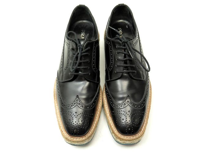ZAPATOS DERBY DE PLATAFORMA EN CUERO PULIDO NEGRO PRADA 38 IT 39 FR - vista 7