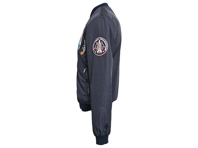 Giacca bomber con zip e patch Dolce & Gabbana in poliammide blu navy - vista 2