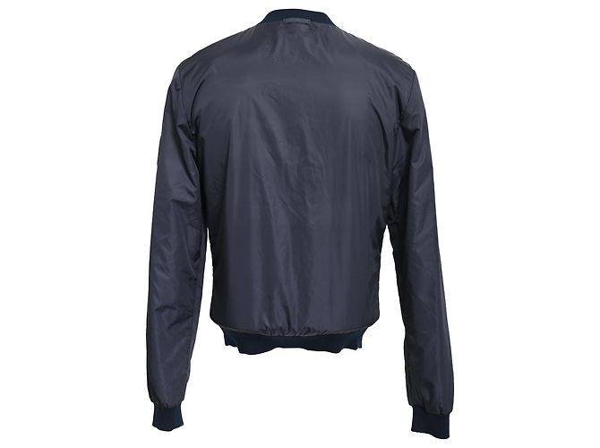 Giacca bomber con zip e patch Dolce & Gabbana in poliammide blu navy - vista 3