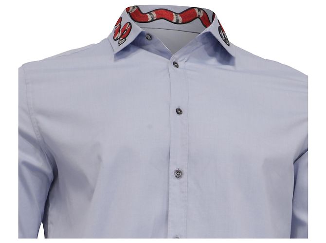 Gucci Kingsnake besticktes Hemd aus blauer Baumwolle - Ansicht 2