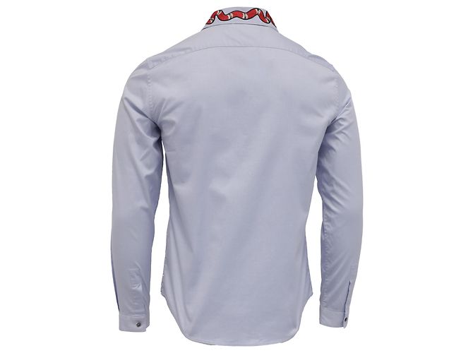 Gucci Kingsnake besticktes Hemd aus blauer Baumwolle - Ansicht 4