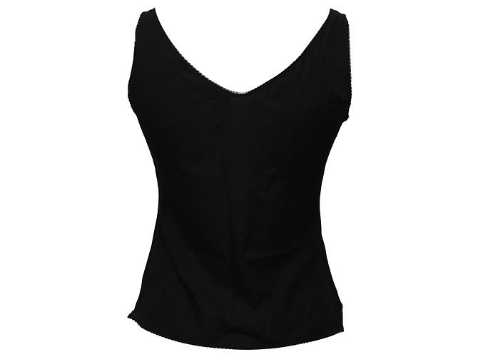 Regata Chanel com decote em V e acabamento em renda em viscose preta Preto - vista 3