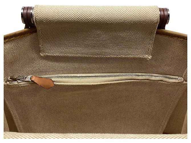Tote Hermès Toile Officier Cabag 32 in tela beige - vista 11