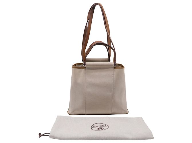 Tote Hermès Toile Officier Cabag 32 in tela beige - vista 5
