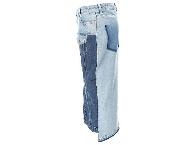 Red Valentino Midi-Rock aus hellblauem Denim mit Fransen-Patchwork - Ansicht 2