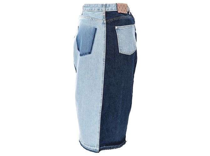 Red Valentino Midi-Rock aus hellblauem Denim mit Fransen-Patchwork - Ansicht 3