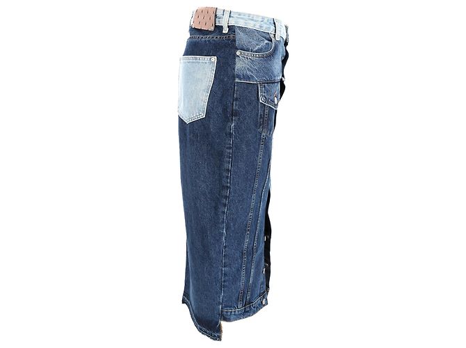 Red Valentino Midi-Rock aus hellblauem Denim mit Fransen-Patchwork - Ansicht 4