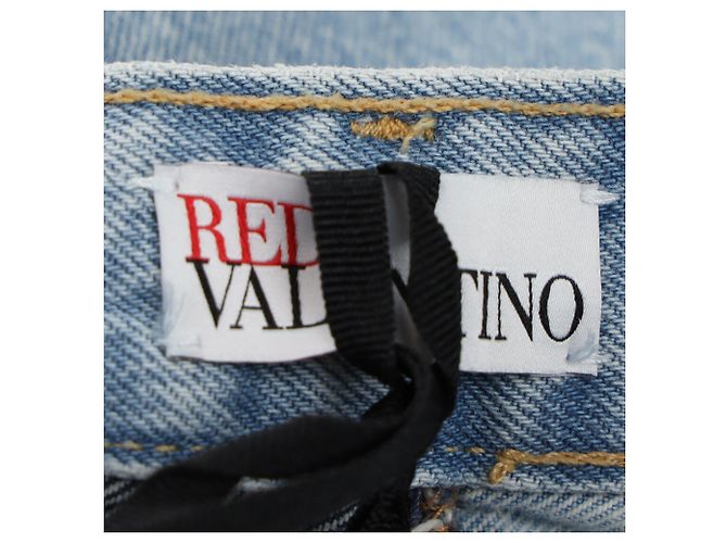 Red Valentino Midi-Rock aus hellblauem Denim mit Fransen-Patchwork - Ansicht 5