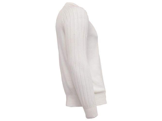 Brunello Cucinelli Strick-Polo-Pullover mit langen Ärmeln aus weißer Baumwolle Roh - Ansicht 3