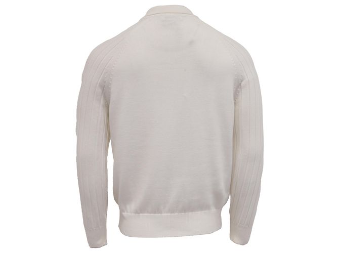 Brunello Cucinelli Strick-Polo-Pullover mit langen Ärmeln aus weißer Baumwolle Roh - Ansicht 4