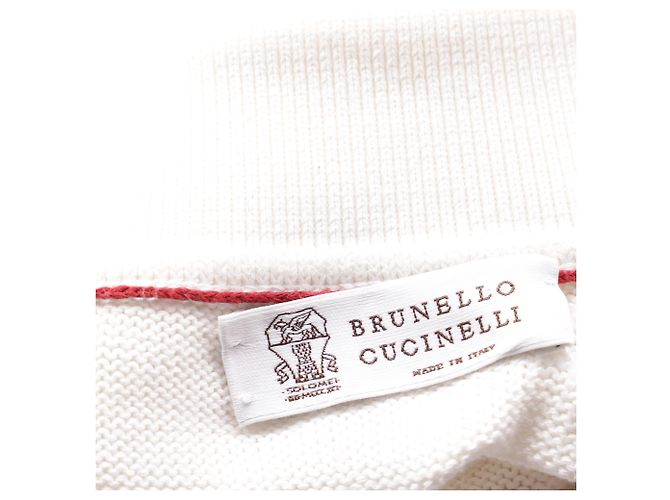 Brunello Cucinelli Strick-Polo-Pullover mit langen Ärmeln aus weißer Baumwolle Roh - Ansicht 5