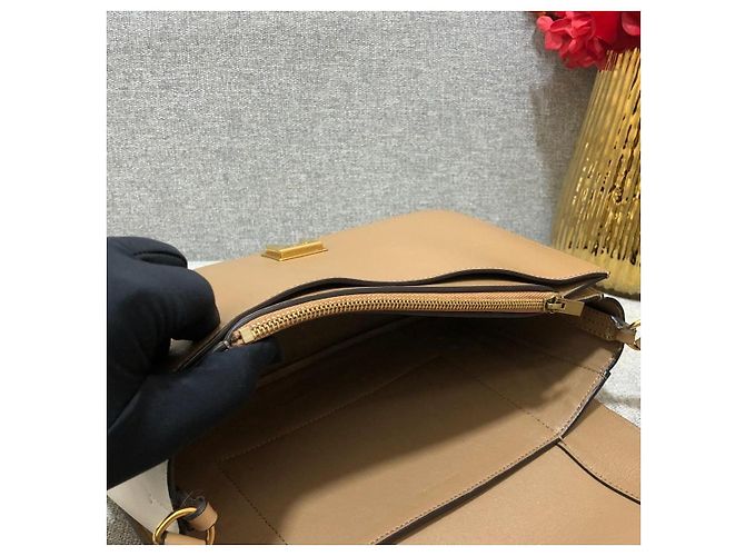 Céline Tofu Leder Handtasche - Karamell/Weiß - Ansicht 3