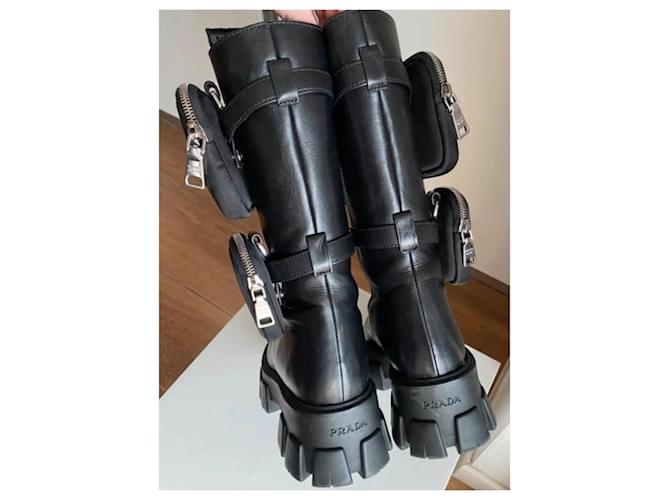 Prada Monolith Combat Boots Cuero Negro - vista 7