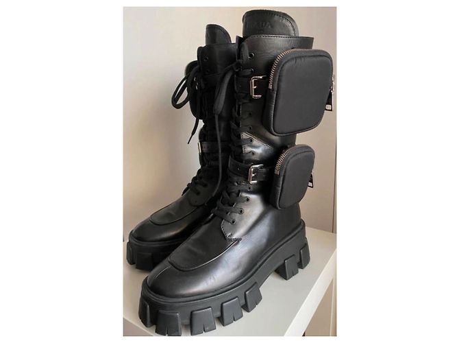 Prada Monolith Combat Boots Cuero Negro - vista 9