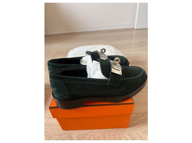 Mocassini Hermès Hot in Capretto Verde scuro - vista 6