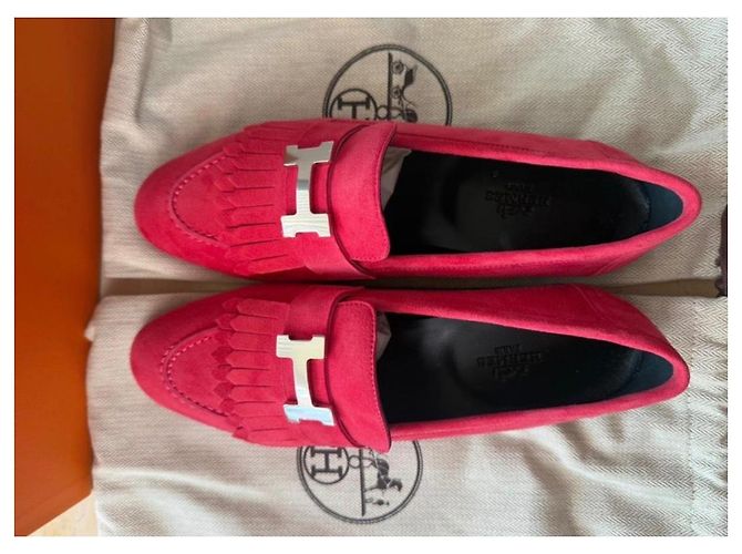 Mocassini Hermès Royal in camoscio rosa - vista 2