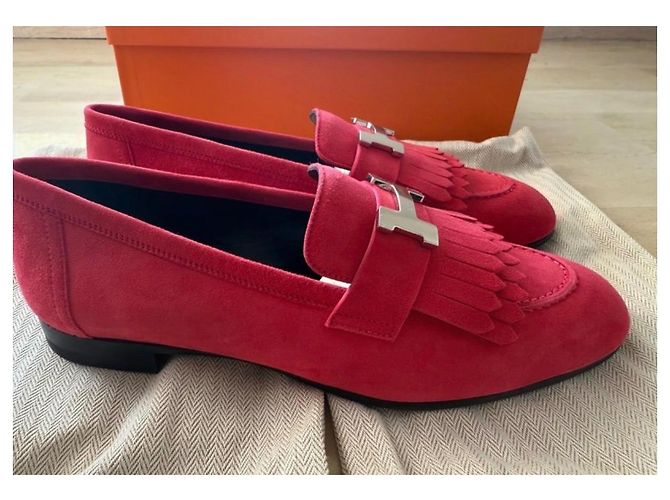 Mocassini Hermès Royal in camoscio rosa - vista 3