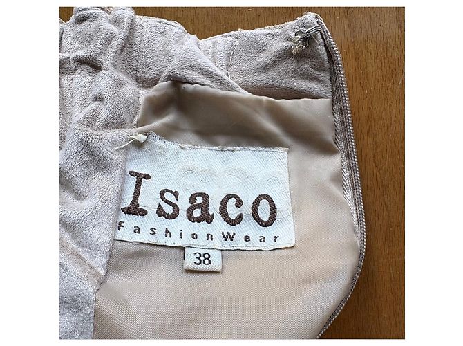 Autre Marque Isaco beiges trägerloses Wildlederkleid mit Rüschen - Ansicht 5