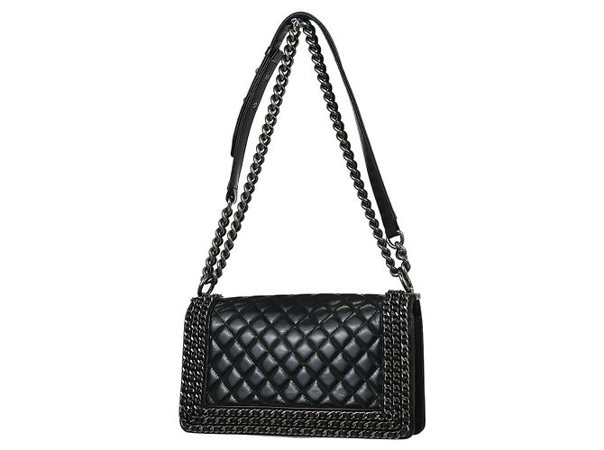 Chanel Boy Flap Tasche gestepptes glasiertes Kalbsleder Neu Medium Schwarz - Ansicht 2