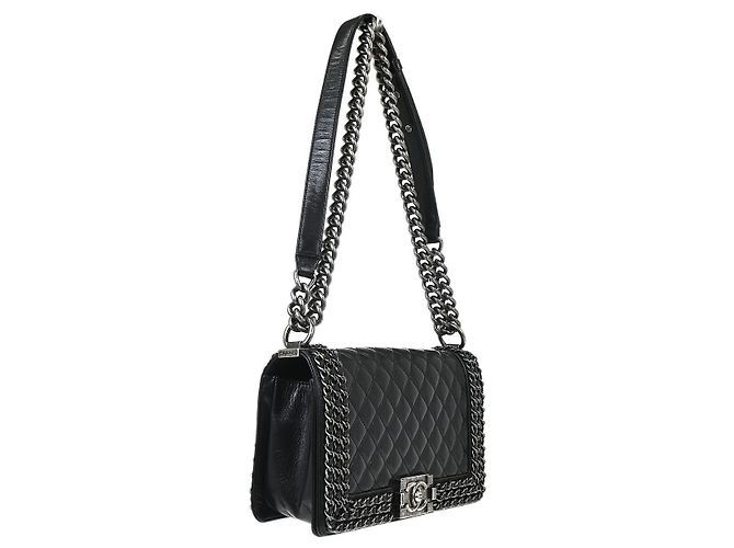 Chanel Boy Flap Tasche gestepptes glasiertes Kalbsleder Neu Medium Schwarz - Ansicht 3