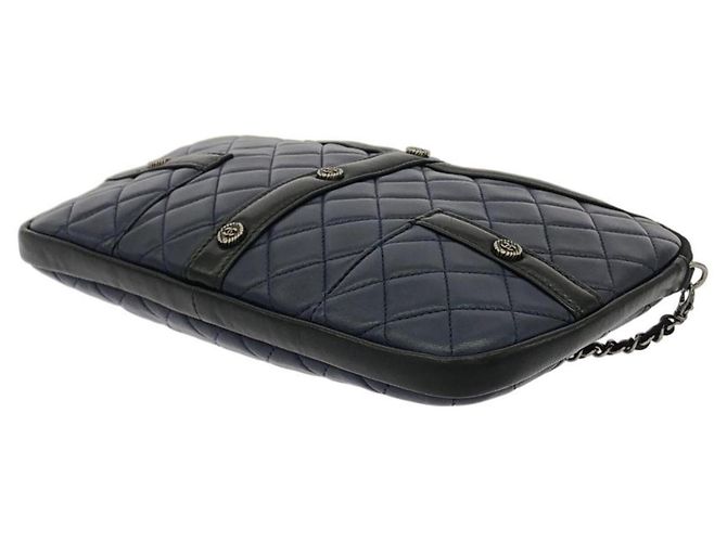Borsa a tracolla Chanel Girl Line 91386 Nero Blu navy - vista 3