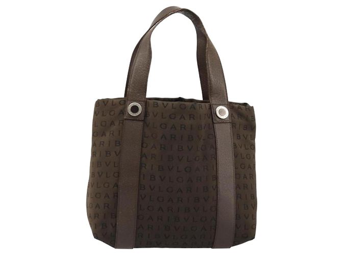 Bulgari Borsa BVLGARI Logo Mania Tela Marrone Argento Auth BA12368 - vista 13