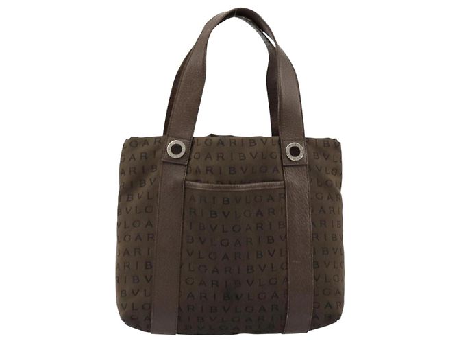 Bulgari Borsa BVLGARI Logo Mania Tela Marrone Argento Auth BA12368 - vista 2