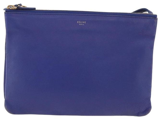 Céline Borsa a tracolla CELINE Trio in pelle blu oro Aut 177022 D'oro - vista 13