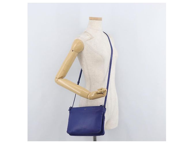 Céline Borsa a tracolla CELINE Trio in pelle blu oro Aut 177022 D'oro - vista 23