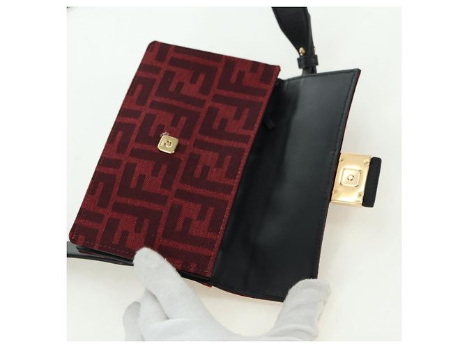 FENDI Zucca Canvas Baguette Slim Schultertasche Rot Gold Authentisch 177965A Golden - Ansicht 10